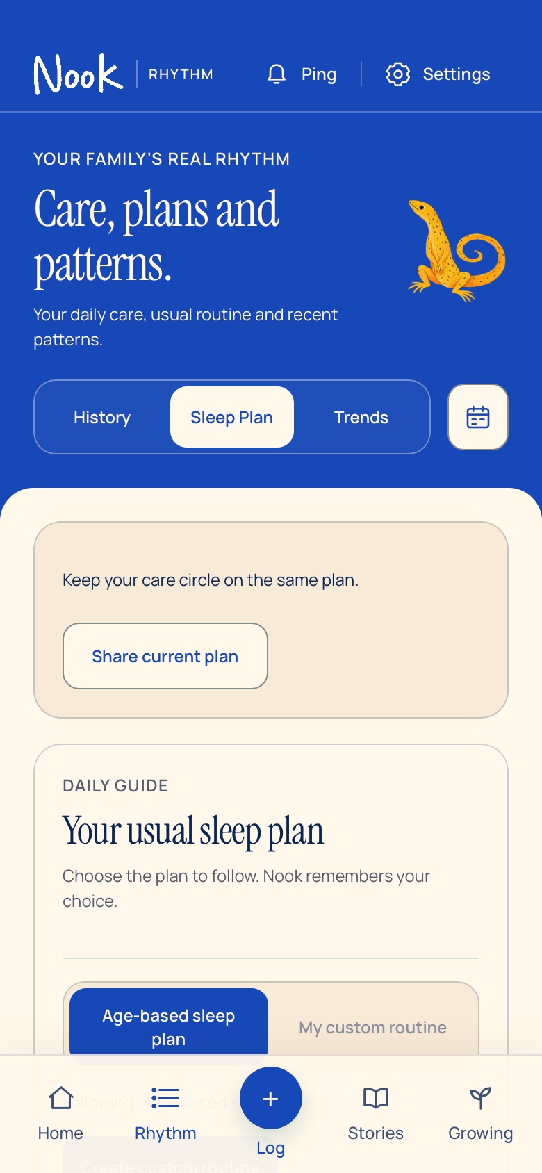 Nook Sleep Plan with factual sleep and estimated timing kept separate