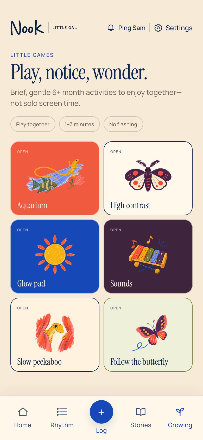 Nook Little Games screen showing short shared activities