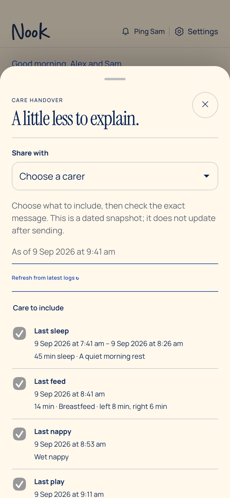 Nook Share a handover screen